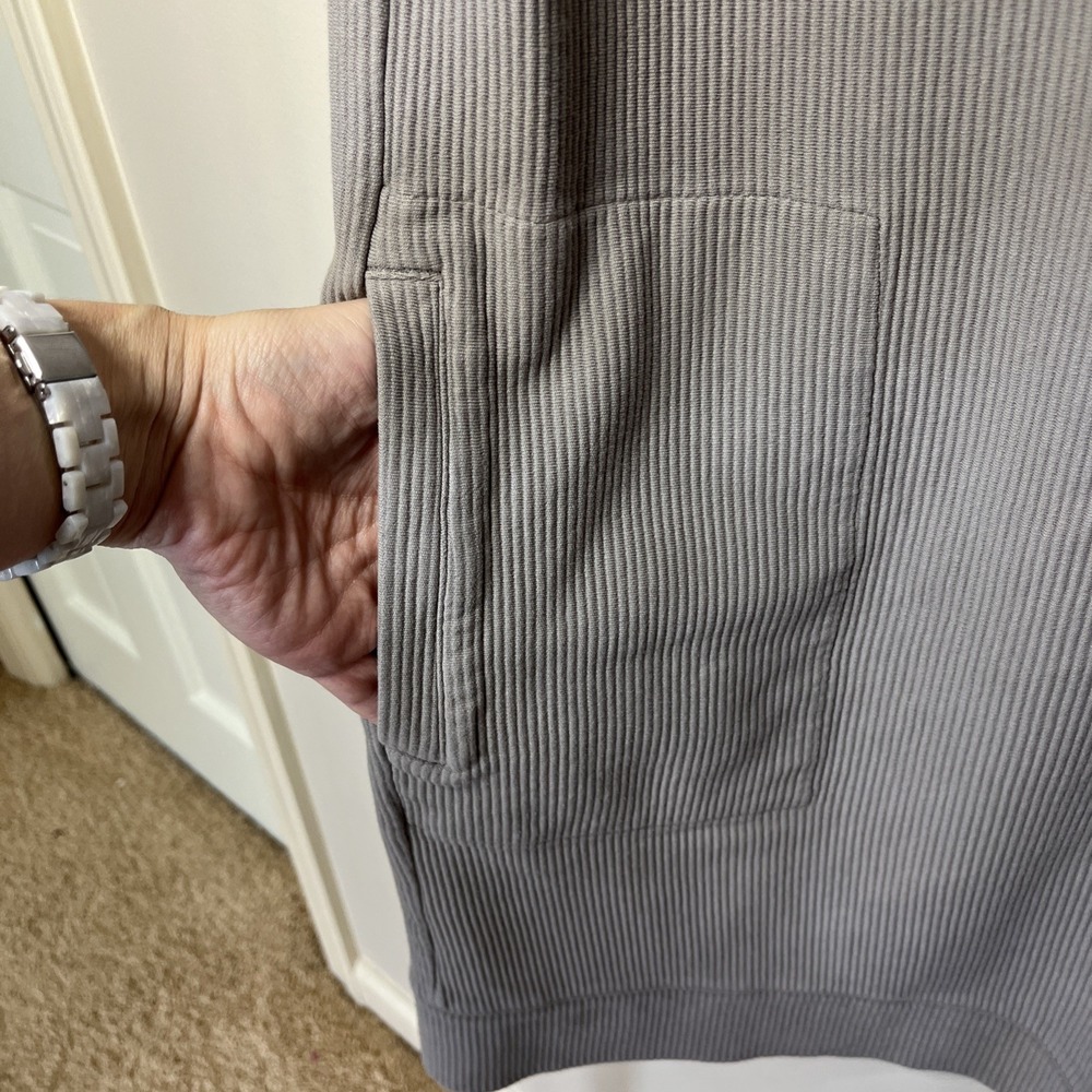 Garnet Hill Organic Cotton Ribbed Cocoon Dress Medium Grey Taupe Pockets - Picture 6 of 12